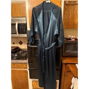 Vintage Victorias Secret Gold Label Teal Satin Embroidered Mesh Long Robe ML